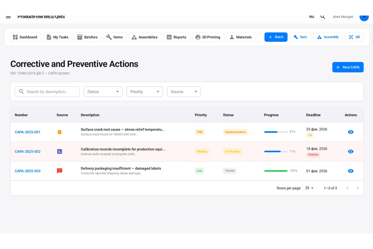 ProductFlow QMS - quality parameters tracking for ISO 9001 compliance